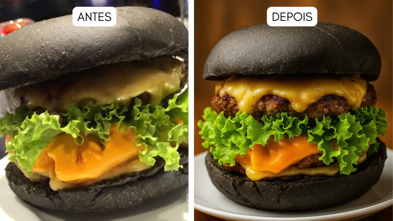 Comparação antes e depois de foto de produto melhorada com IA